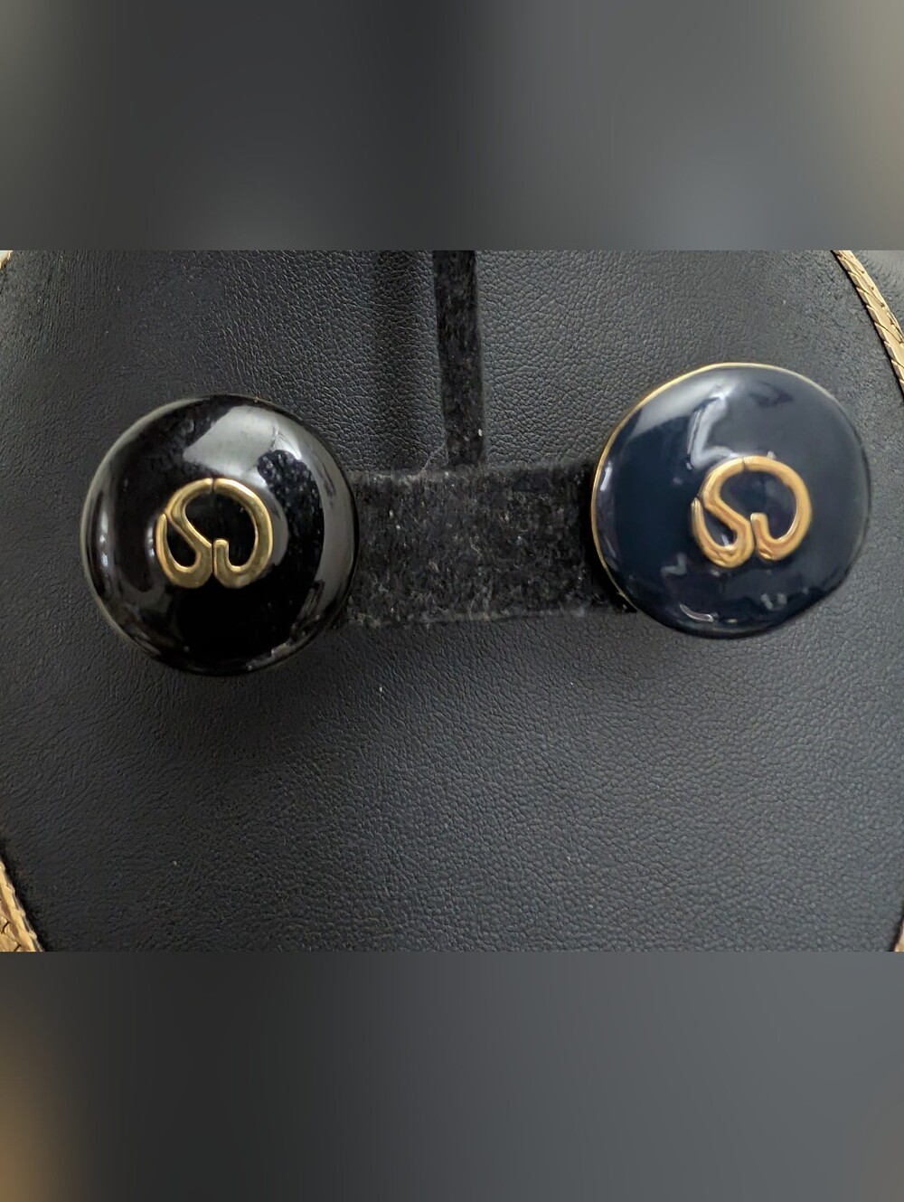 #86. Vintage St.John Enamel & Gold Earrings & Vintage Herringbone Necklace - Picture 3 of 4